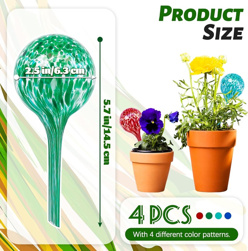 Bvrbaory Plant Watering Globes,Colorful Hand-Blown Glass Watering Bulbs,Small Self Watering Globes Inserts for Indoor & Outdoor Plants,Support Plant Health,Plant Watering Devices(4 Pcs) - Image 2